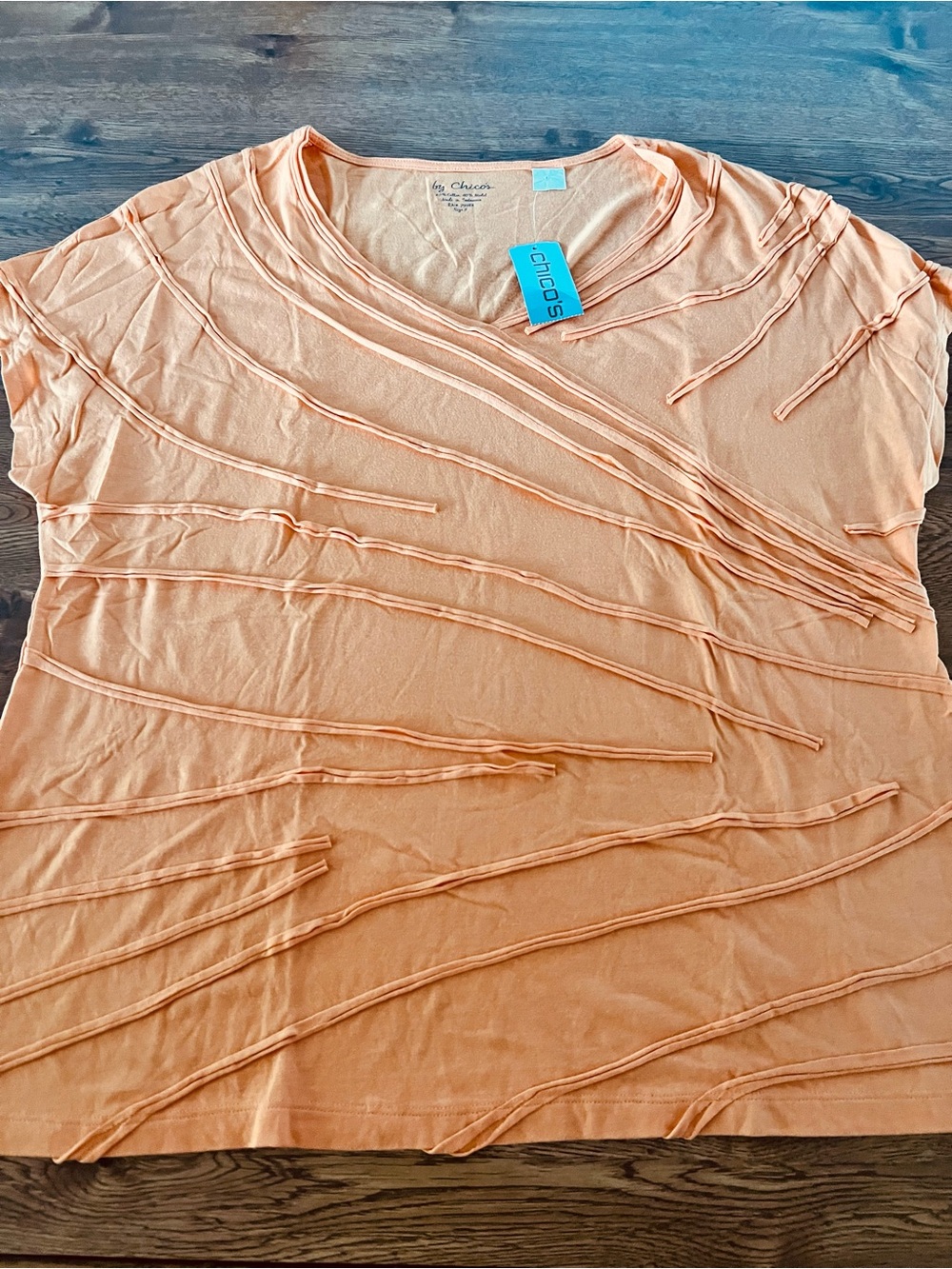Womens Chico's Orange Textured V-Neck Top Size 3 US XL
